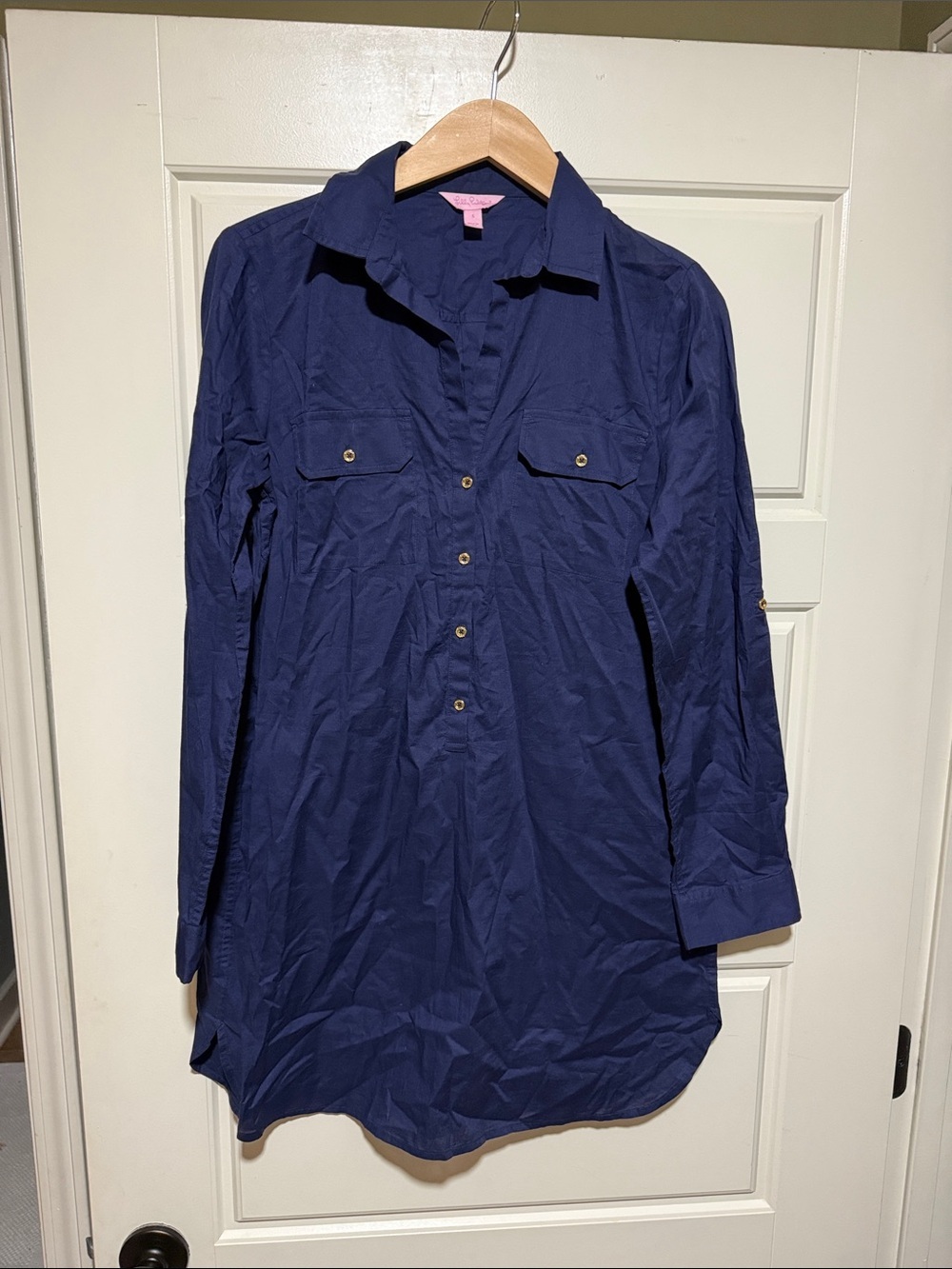 Lilly Pulitzer Navy Long-Sleeve Shirt Mini Dress
